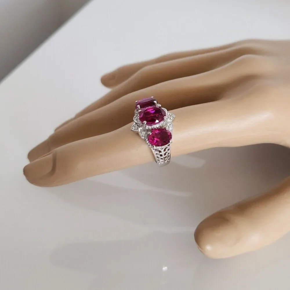 Pink Quartz Triplet Ring with White Zircon Size 6